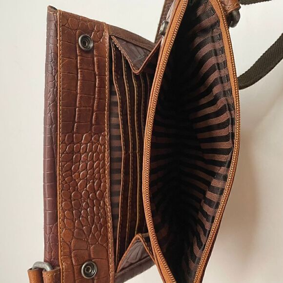 Jack Georges Hornback Croco Wallet On A String Brown Leather Crossbody Purse - Picture 9 of 12